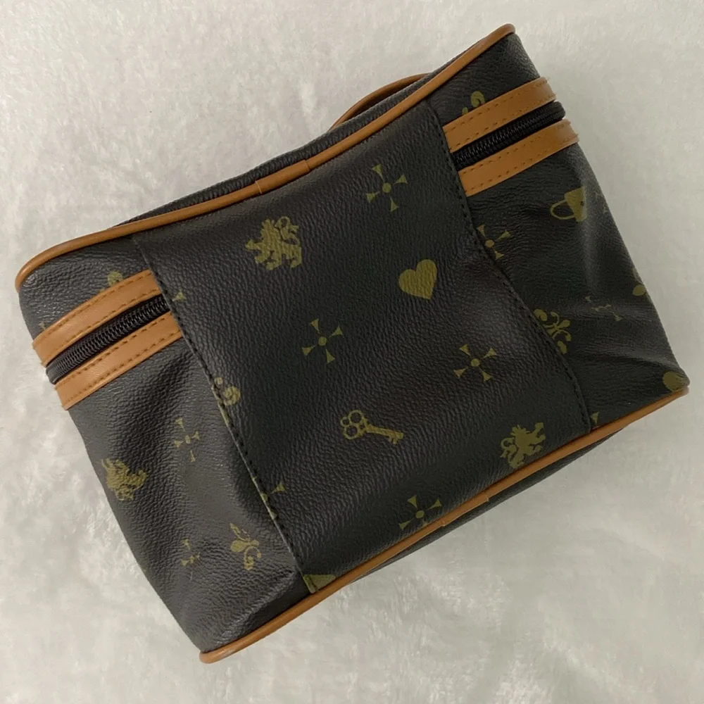 Dark brown royal-themed cosmetics bag